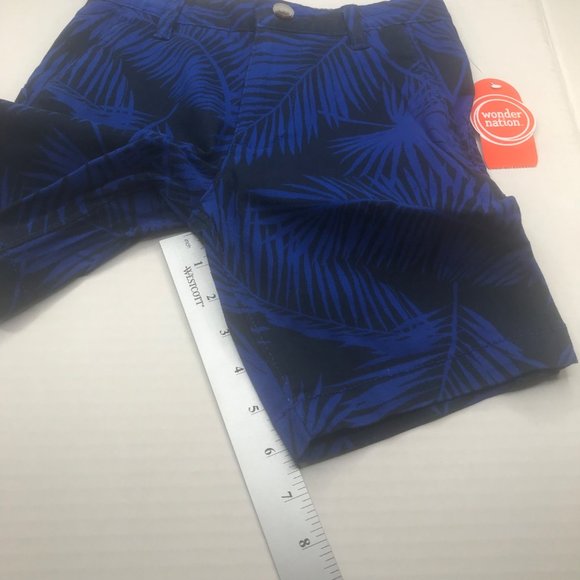 Wonder Nation Boy's Size 7 Adjustable Waist Flat Front Short Blue Palm Leaf New - Picture 9 of 13